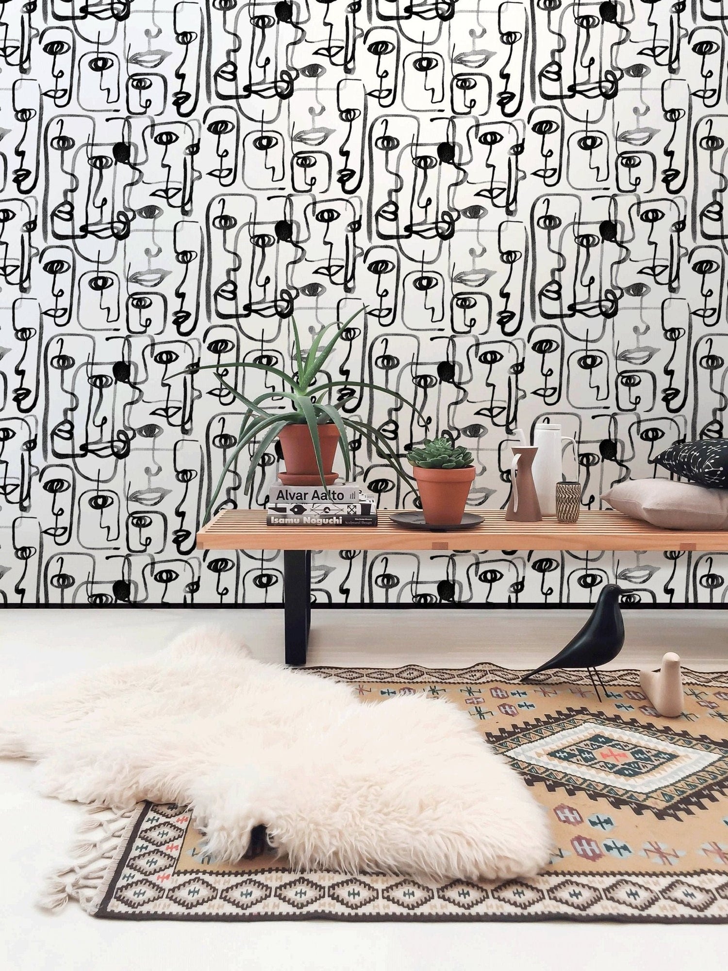 Abstract Line Art Faces Wallpaper - B651 - WallTrend