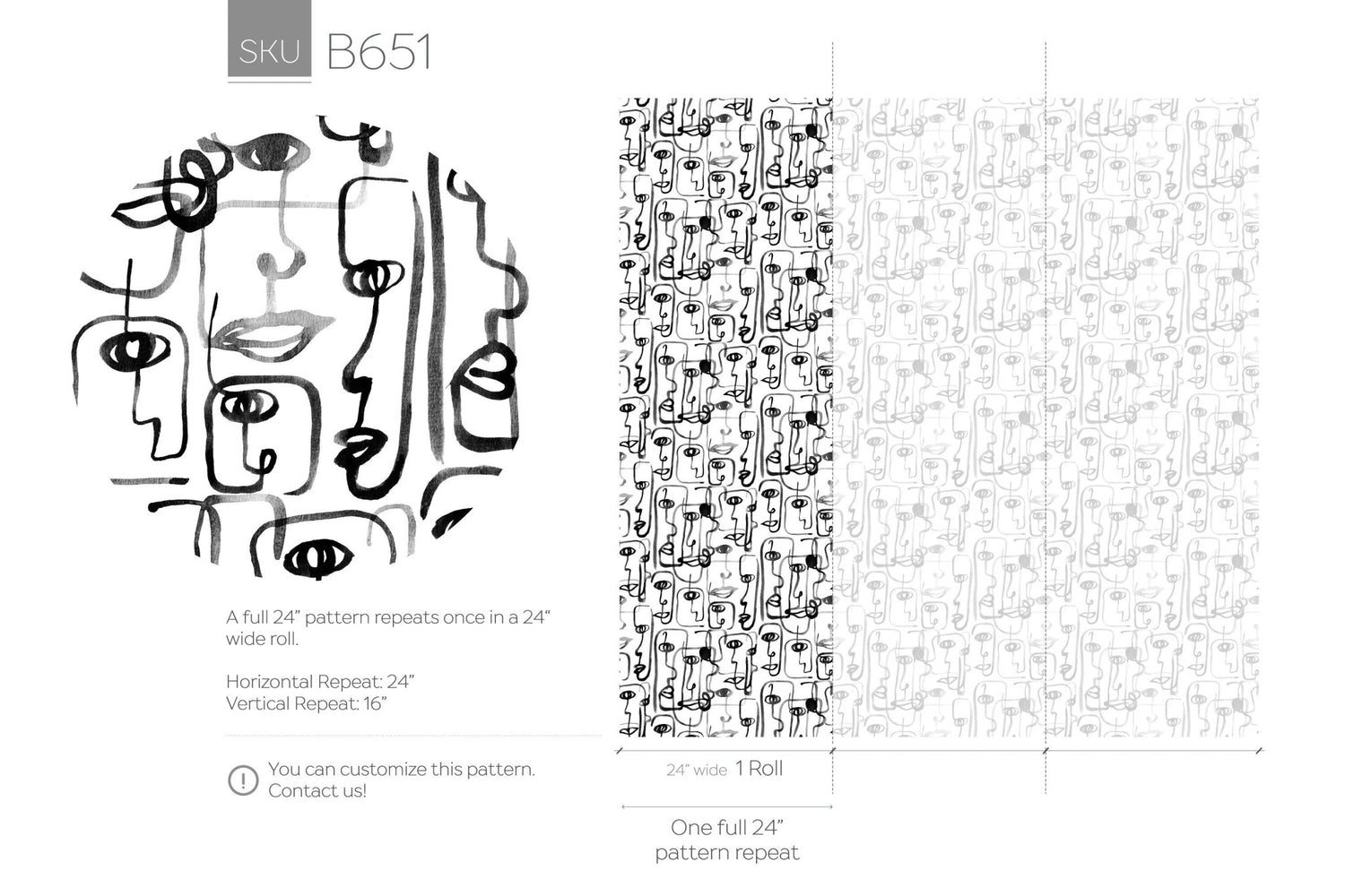 Abstract Line Art Faces Wallpaper - B651 - WallTrend