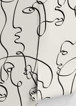 Abstract Line Art Faces Wallpaper - D362 - WallTrend