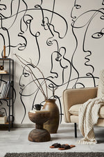 Abstract Line Art Faces Wallpaper - D362 - WallTrend