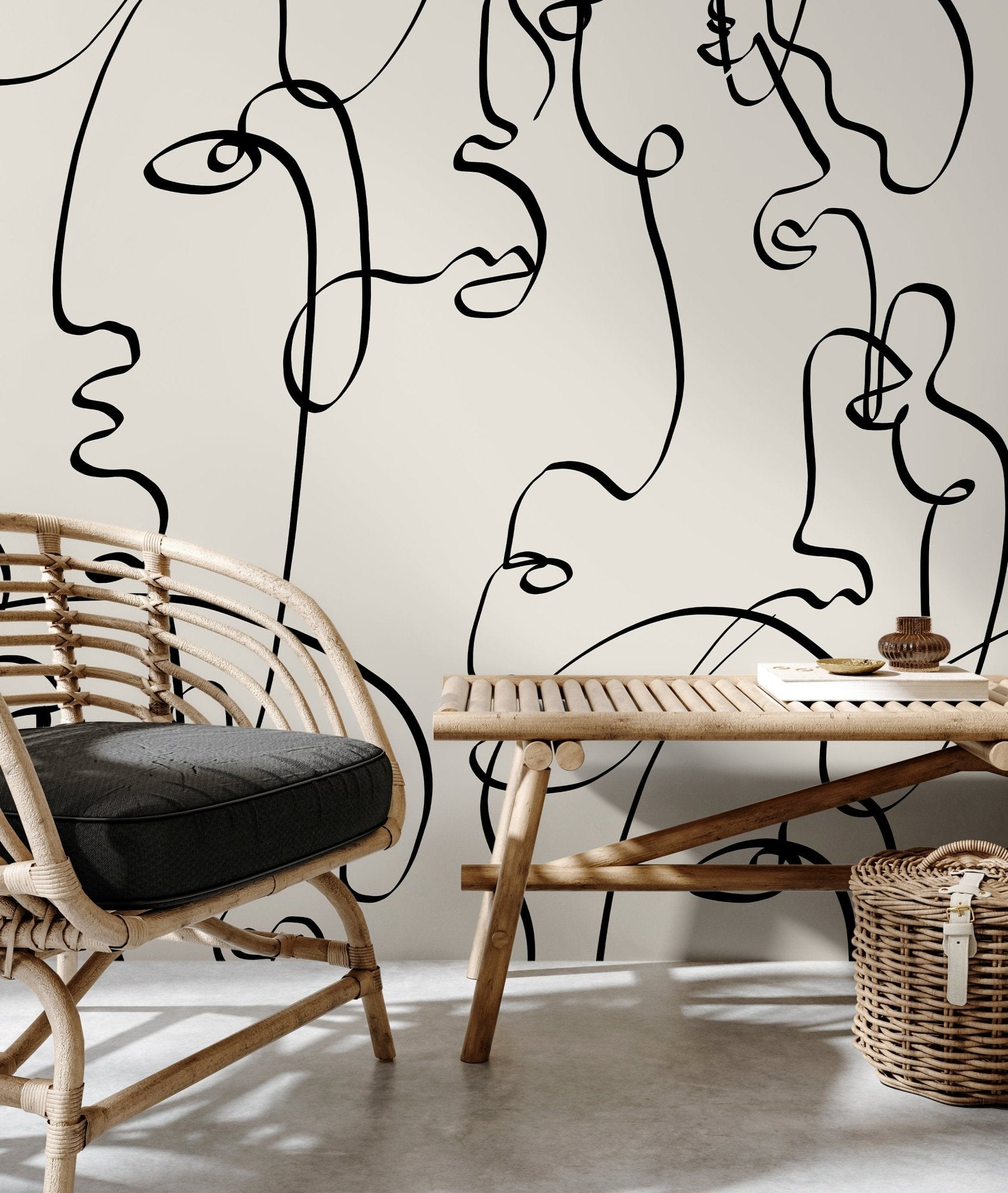 Abstract Line Art Faces Wallpaper - D362 - WallTrend