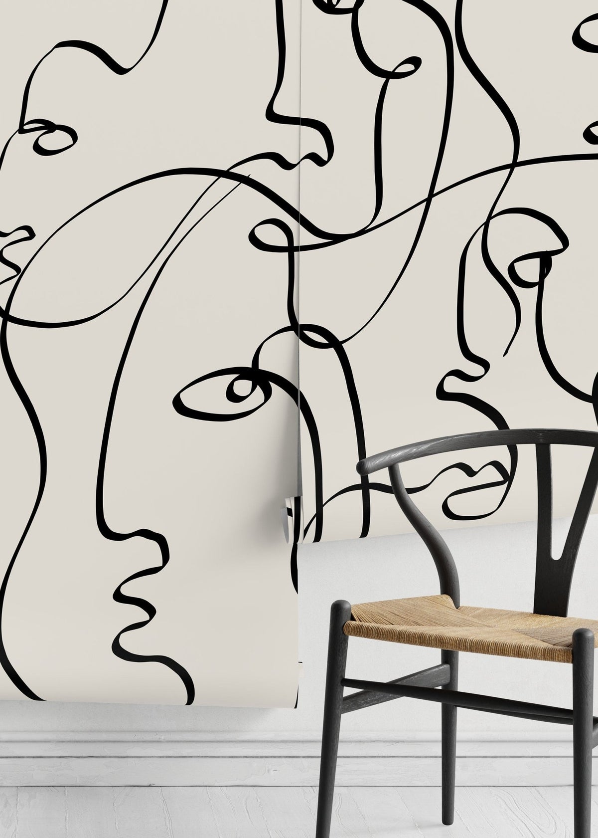 Abstract Line Art Faces Wallpaper - D362 - WallTrend