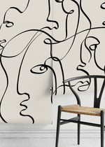 Abstract Line Art Faces Wallpaper - D362 - WallTrend