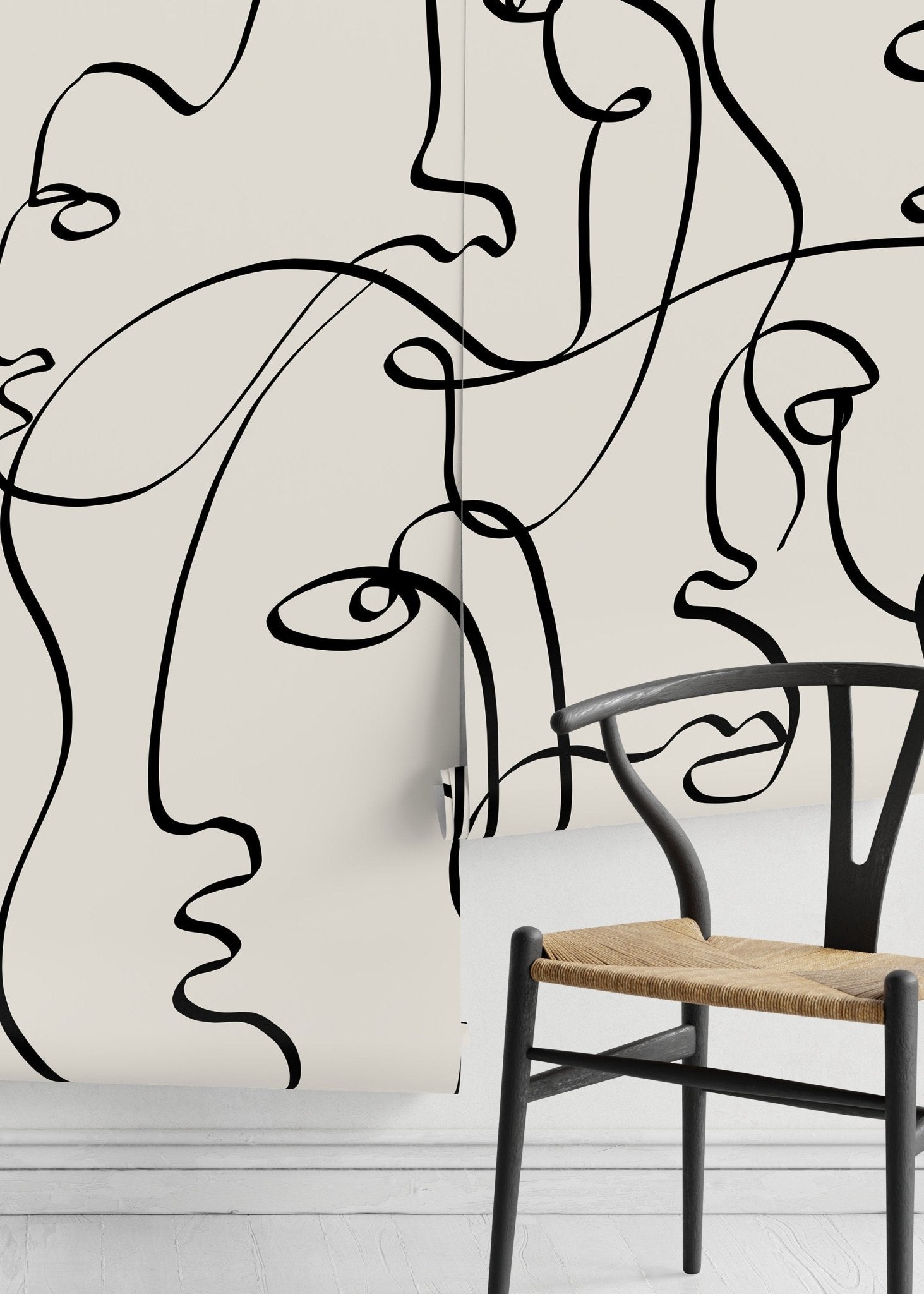 Abstract Line Art Faces Wallpaper - D362 - WallTrend