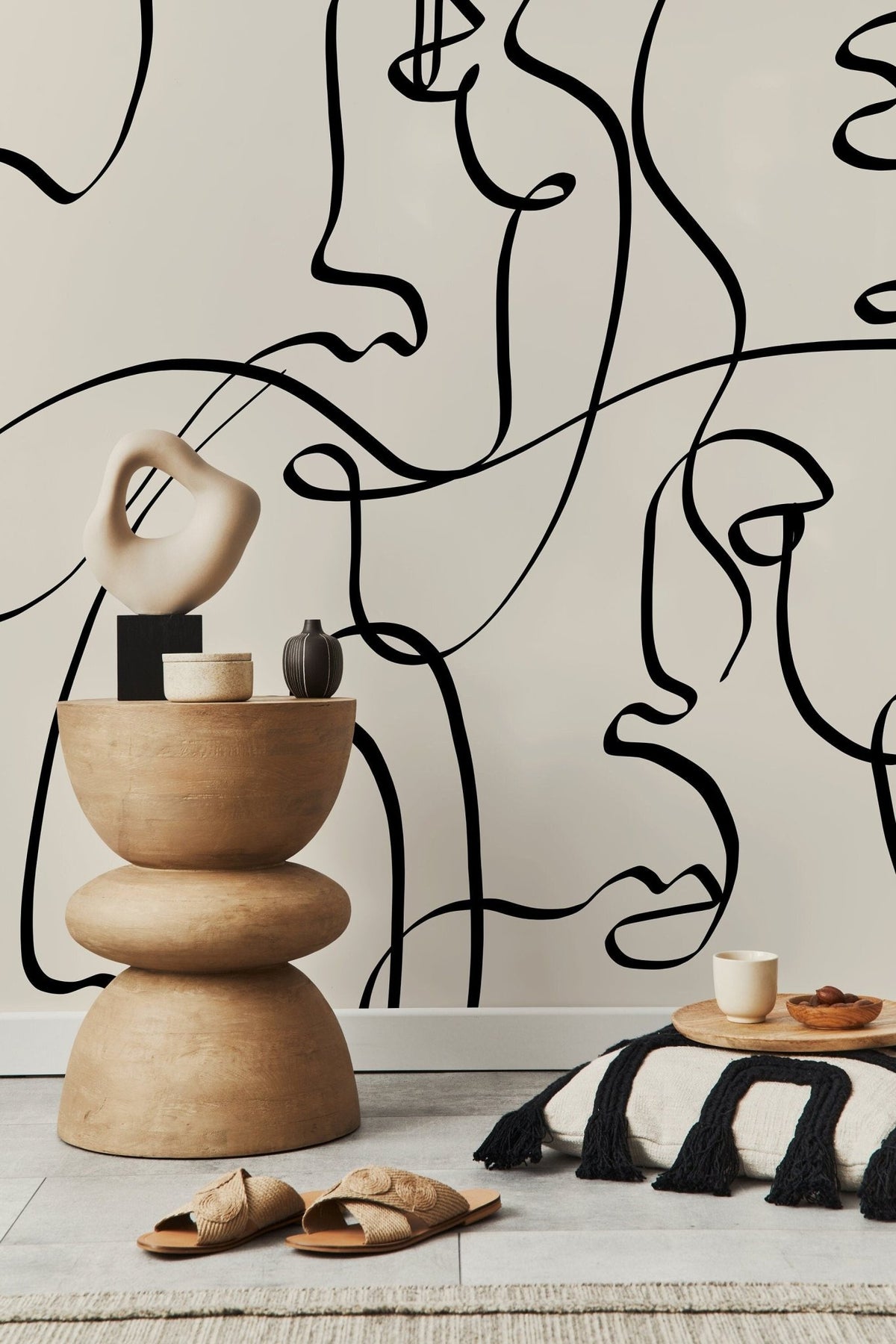 Abstract Line Art Faces Wallpaper - D362 - WallTrend