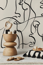 Abstract Line Art Faces Wallpaper - D362 - WallTrend