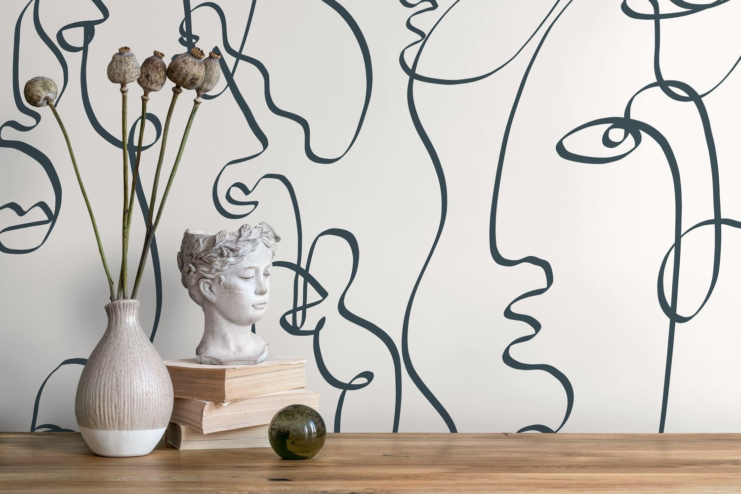 Abstract Line Art Faces Wallpaper - D363 - WallTrend