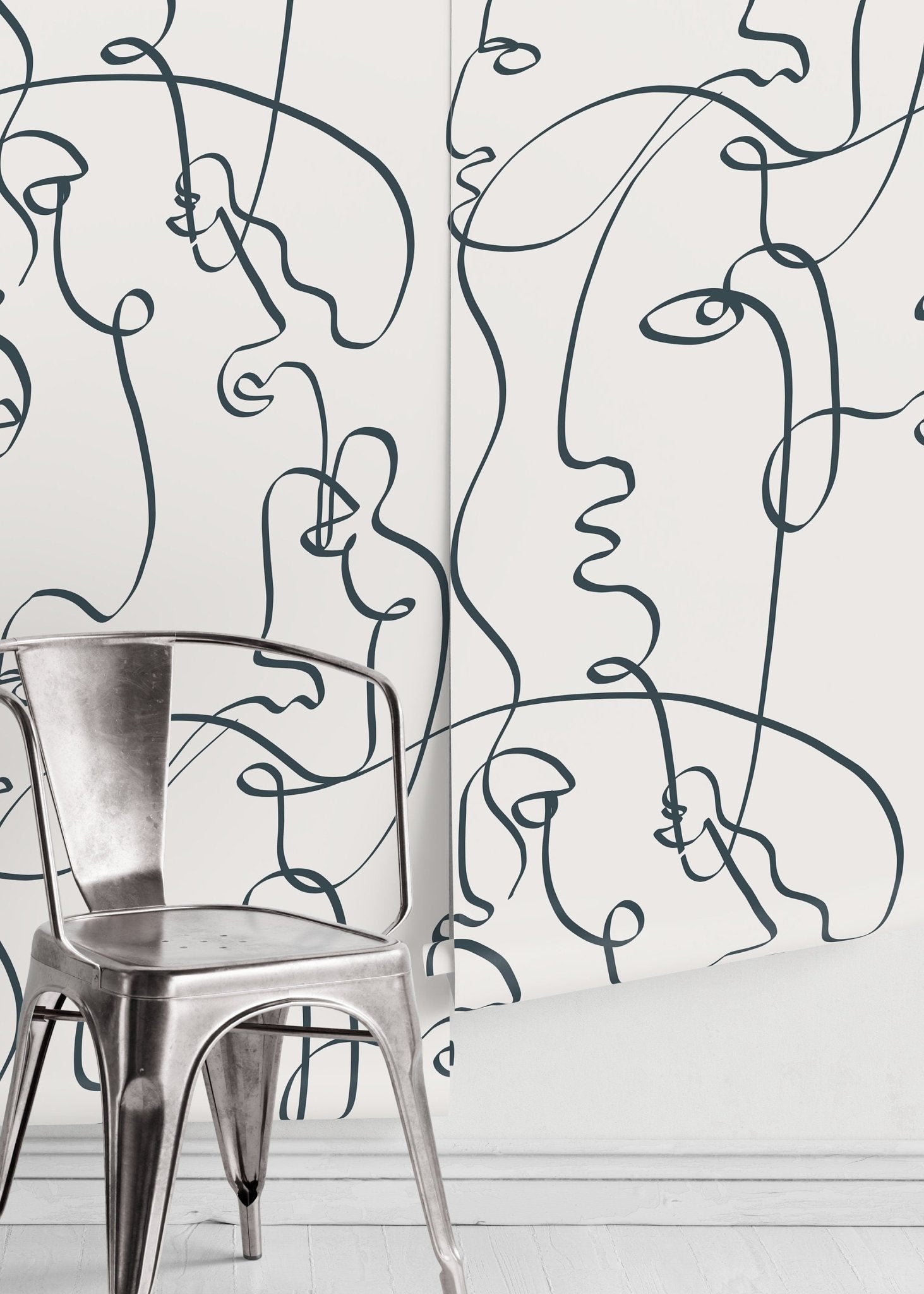 Abstract Line Art Faces Wallpaper - D363 - WallTrend