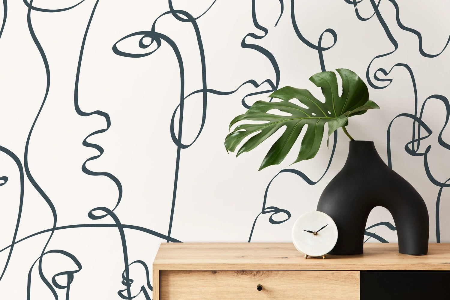 Abstract Line Art Faces Wallpaper - D363 - WallTrend