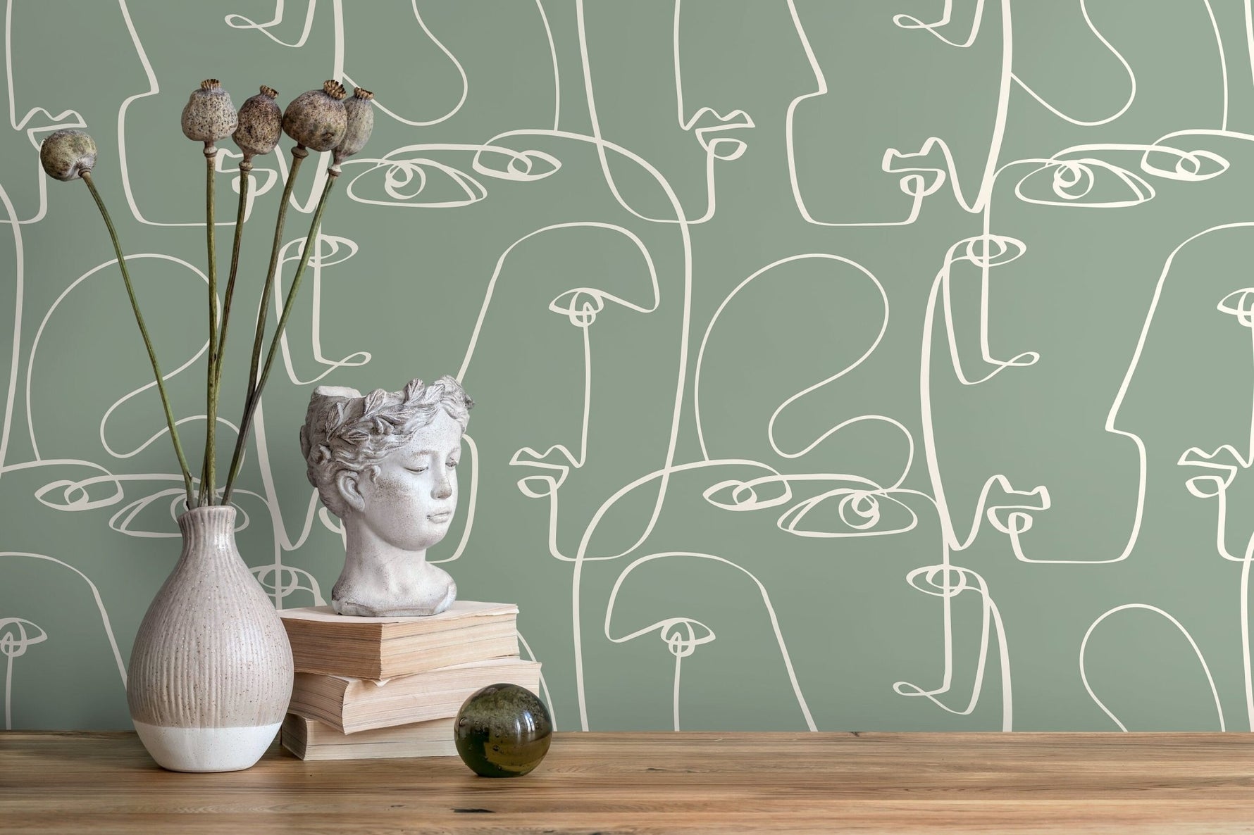 Abstract Line Art Faces Wallpaper - D493 - WallTrend