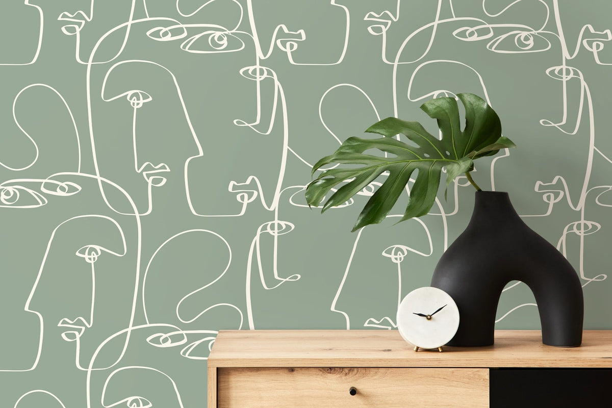 Abstract Line Art Faces Wallpaper - D493 - WallTrend