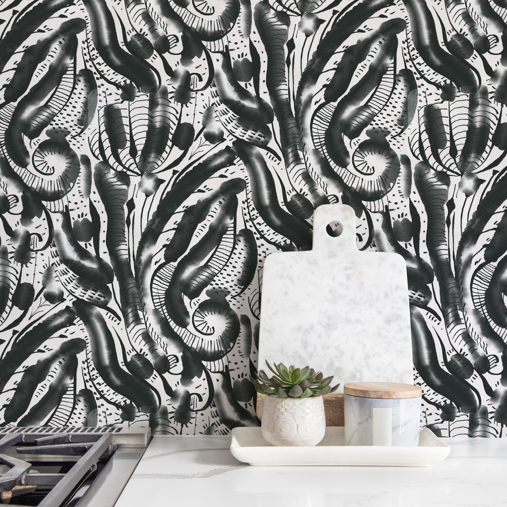 Abstract Monochrome Feathers Wallpaper - D539 - WallTrend