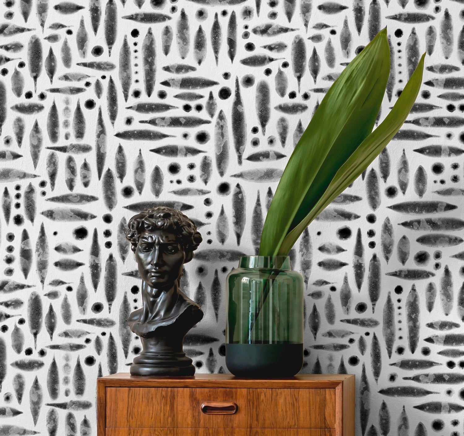 Abstract Monochrome Leaf Pattern Wallpaper - SKU X114 - WallTrend