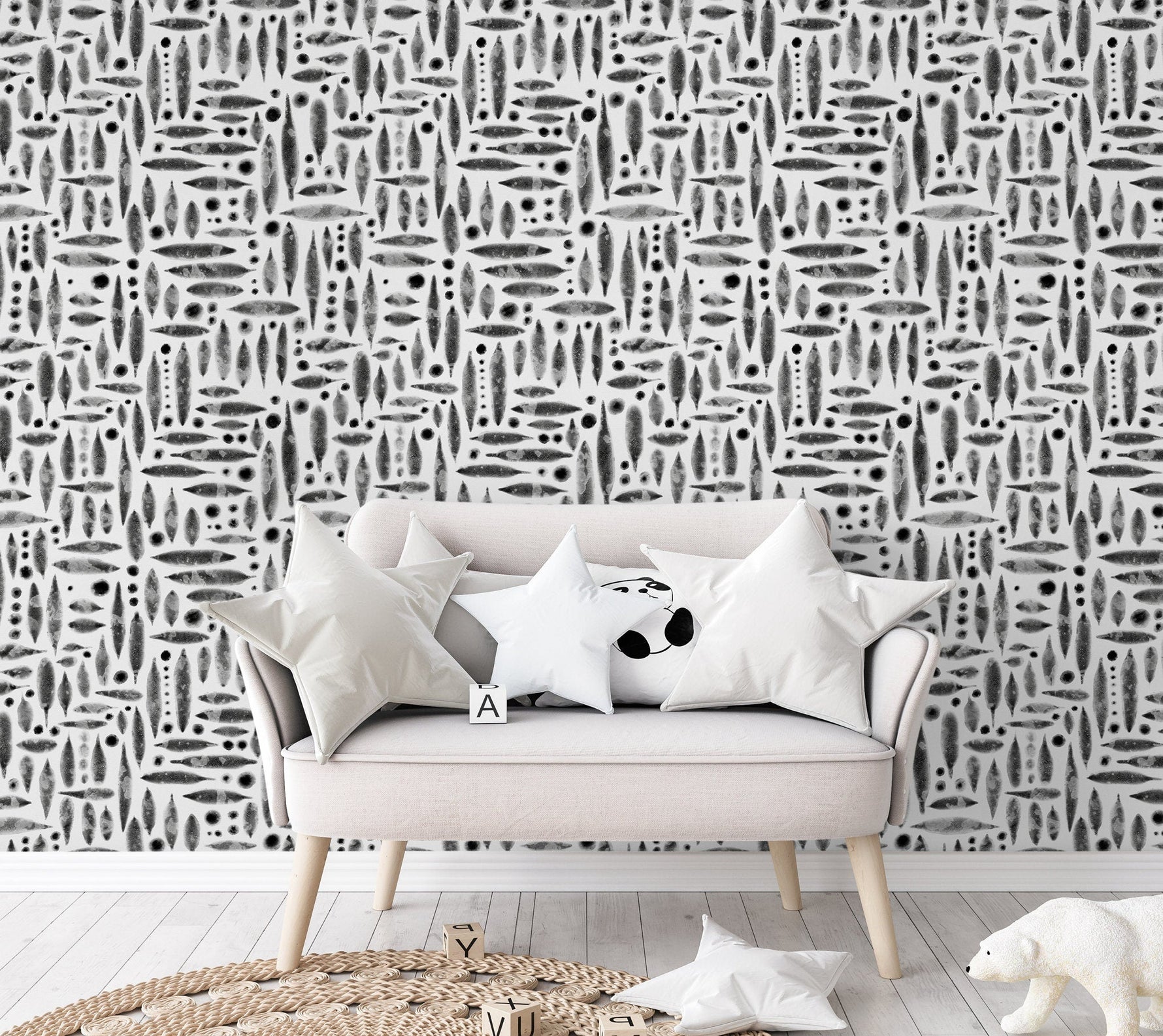 Abstract Monochrome Leaf Pattern Wallpaper - SKU X114 - WallTrend