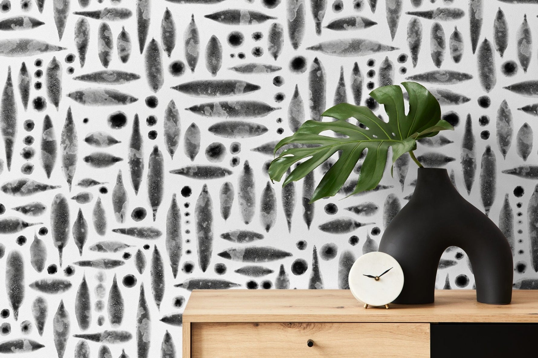 Abstract Monochrome Leaf Pattern Wallpaper - SKU X114 - WallTrend