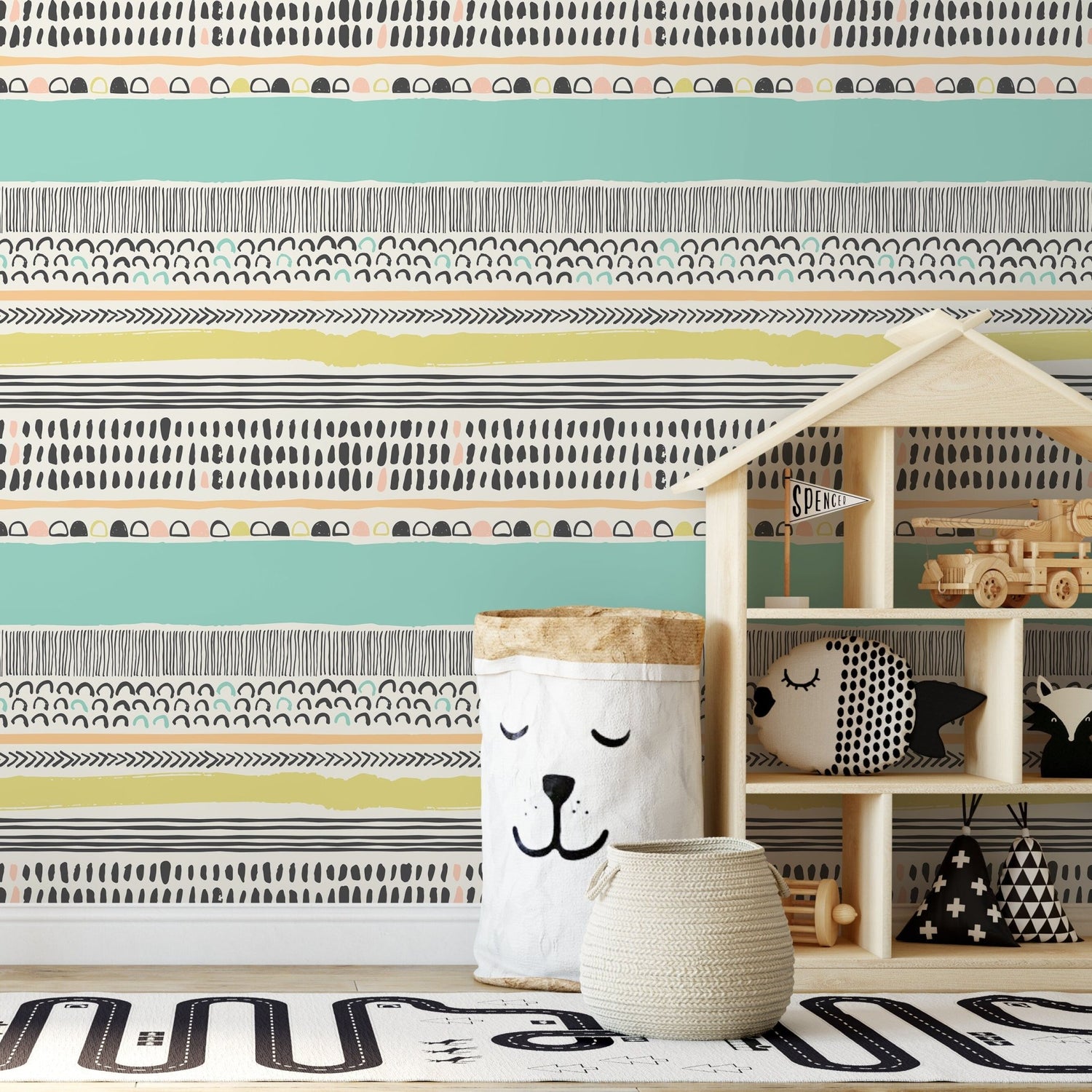 Abstract Stripes and Doodles Wallpaper - A587 - WallTrend