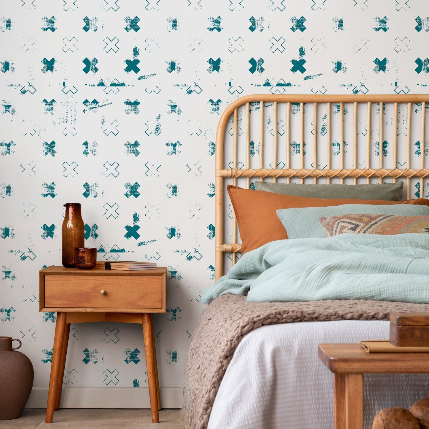 Abstract Teal Impressions Wallpaper - A852 - WallTrend