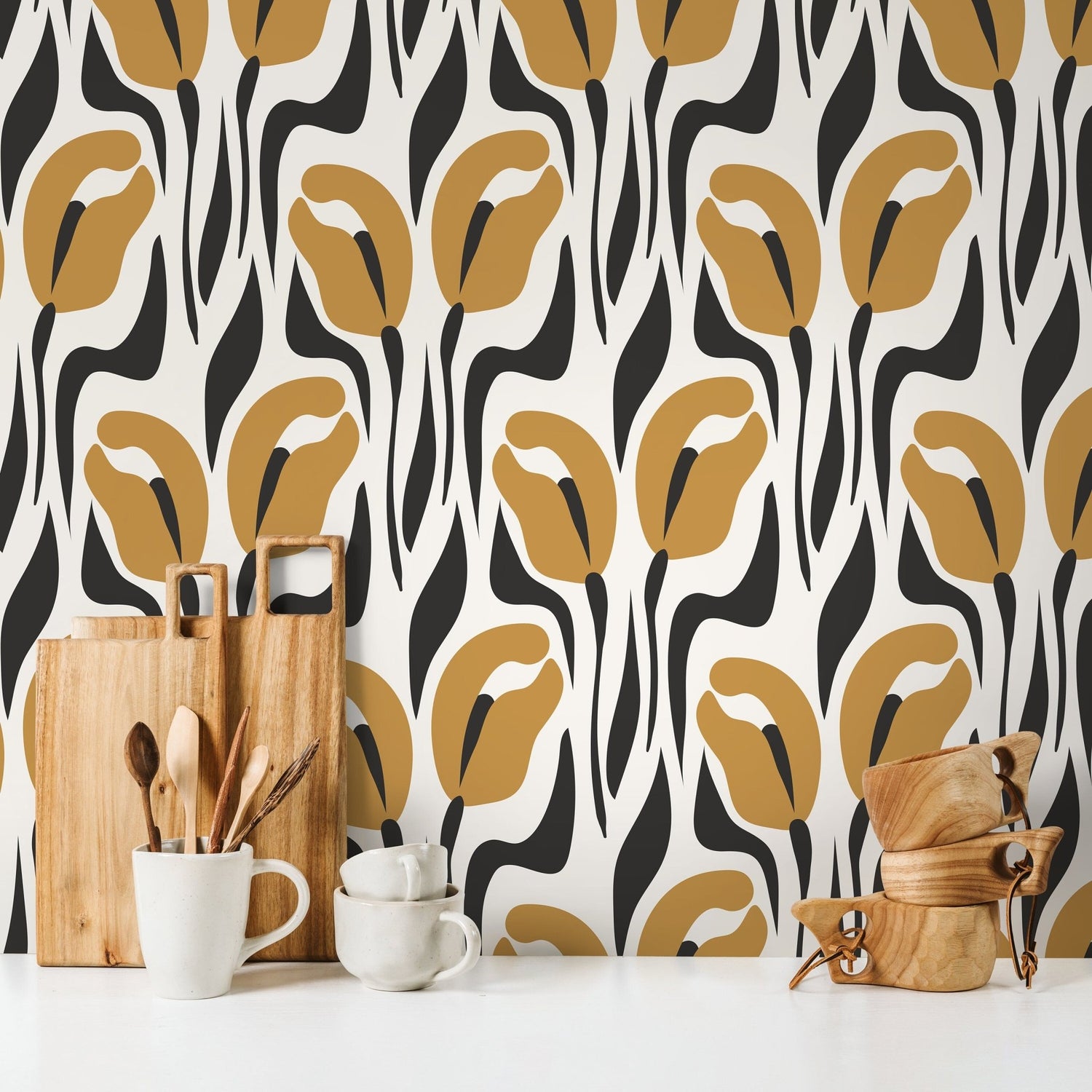 Abstract Tulip Silhouettes Wallpaper - D654 - WallTrend