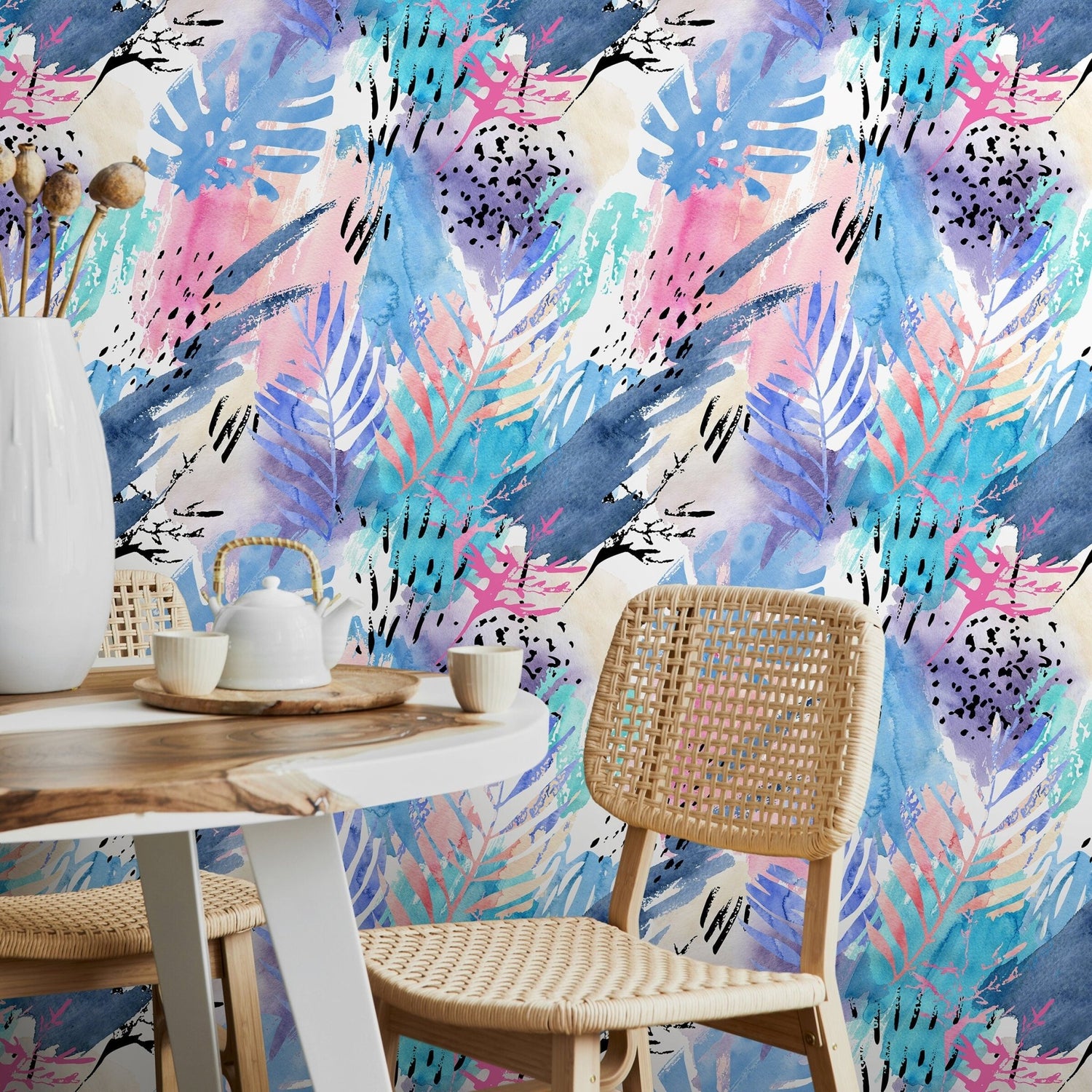 Abstract Watercolor Botanical Wallpaper - A965 - WallTrend