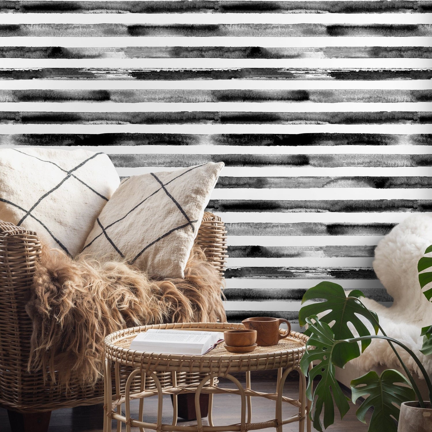 Abstract Watercolor Stripes Wallpaper - A247 - WallTrend