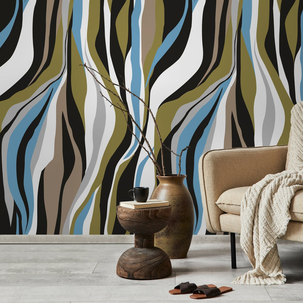 Abstract Wavy Lines Wallpaper - D612 - WallTrend