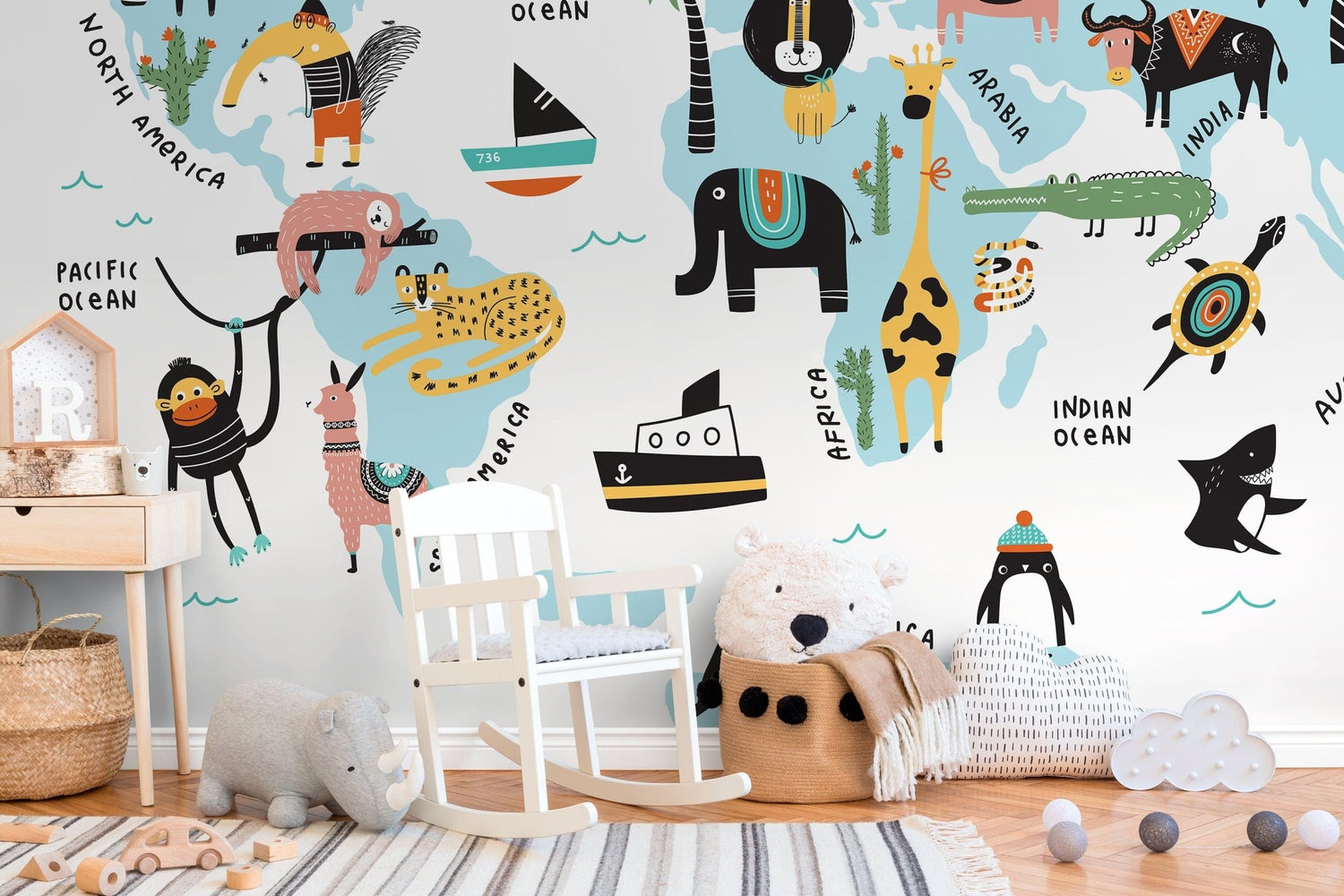 Animal World Map Wallpaper - D491 - WallTrend