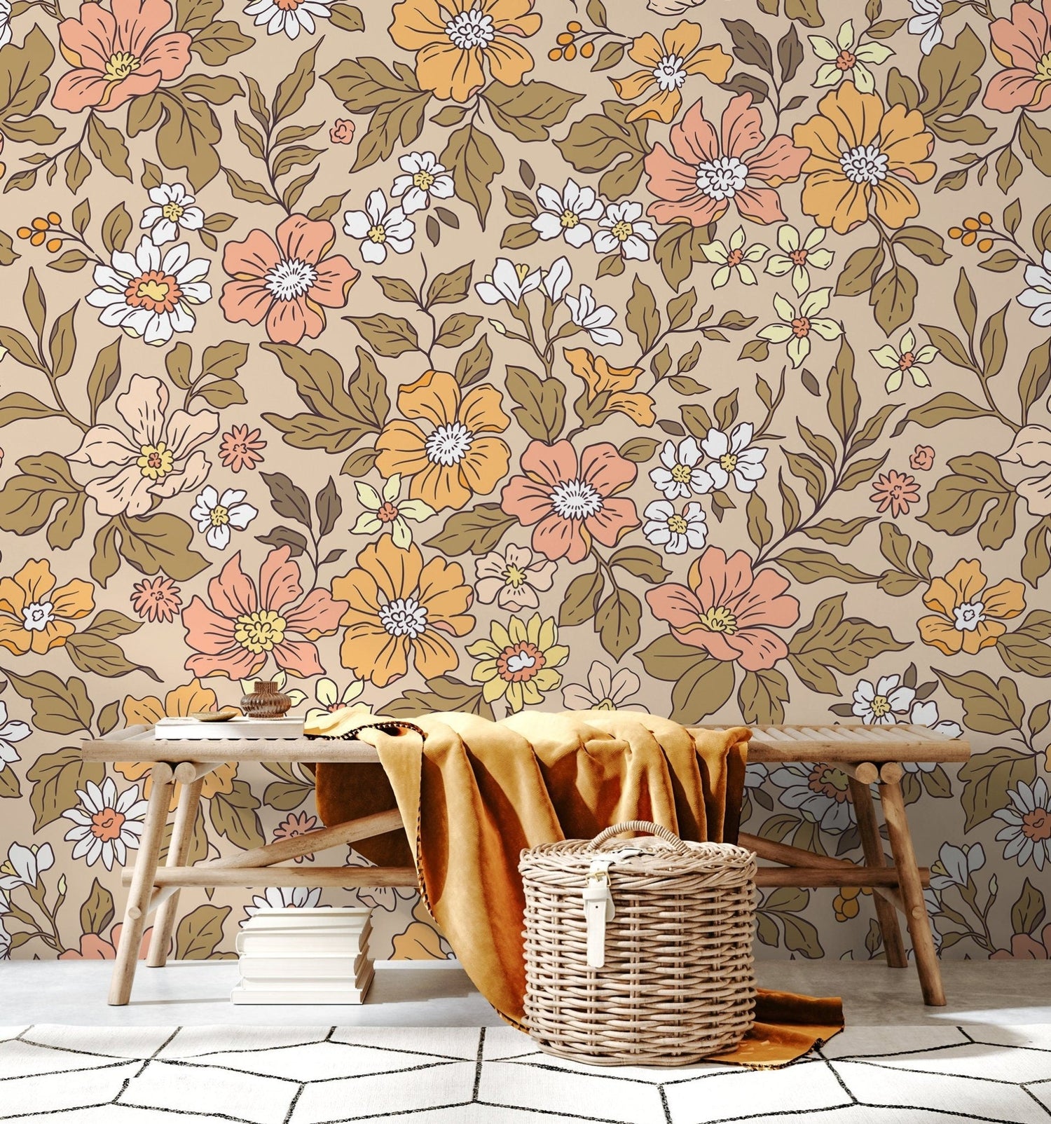 Annete Vintage Meadow Flowers Mural - Large Scale Wallpaper Floral Peel and Stick Removable Repositionable or Traditional Pre - pasted - ZACD - WallTrend