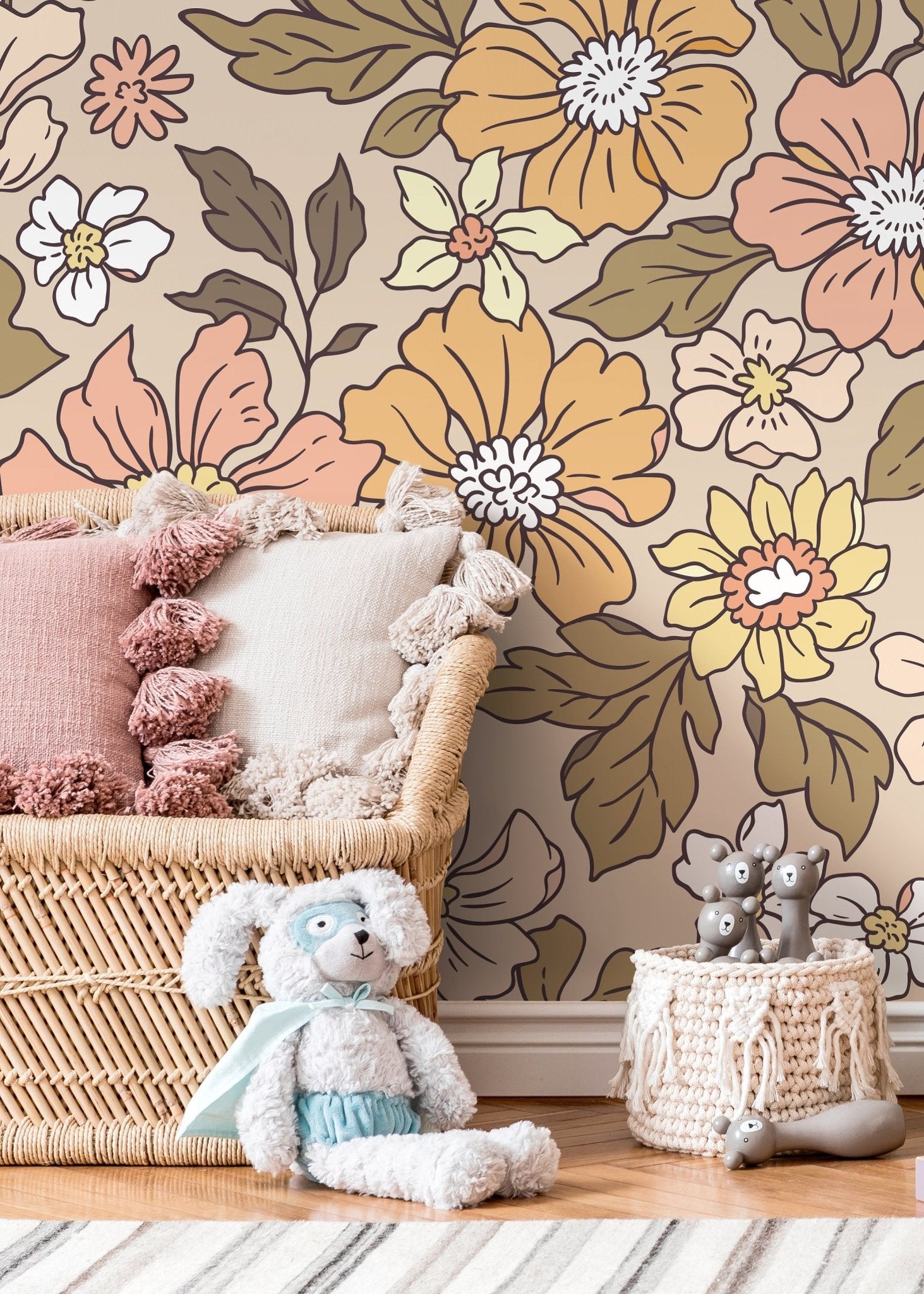 Annete Vintage Meadow Flowers Mural - Large Scale Wallpaper Floral Peel and Stick Removable Repositionable or Traditional Pre - pasted - ZACD - WallTrend