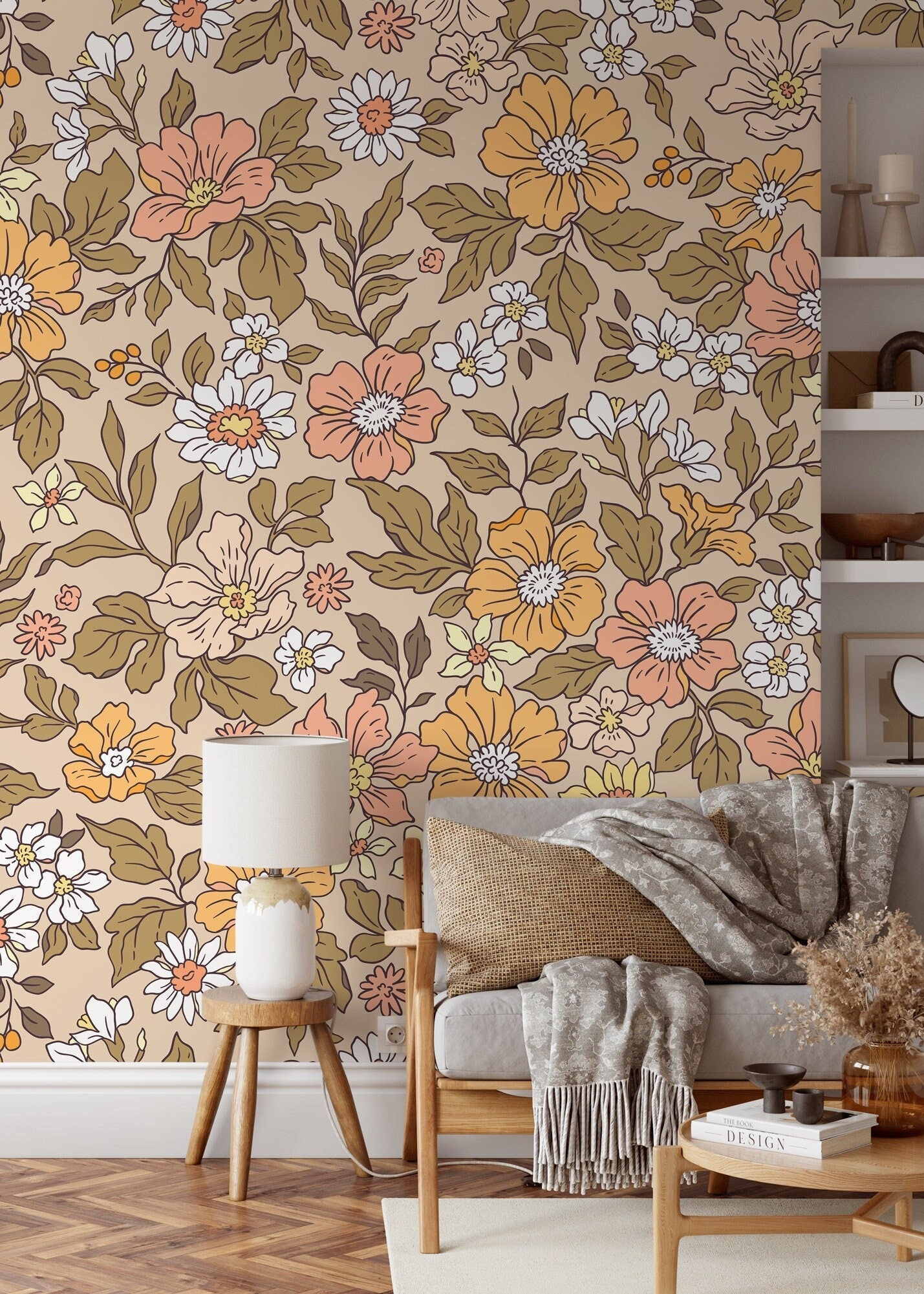 Annete Vintage Meadow Flowers Mural - Large Scale Wallpaper Floral Peel and Stick Removable Repositionable or Traditional Pre - pasted - ZACD - WallTrend