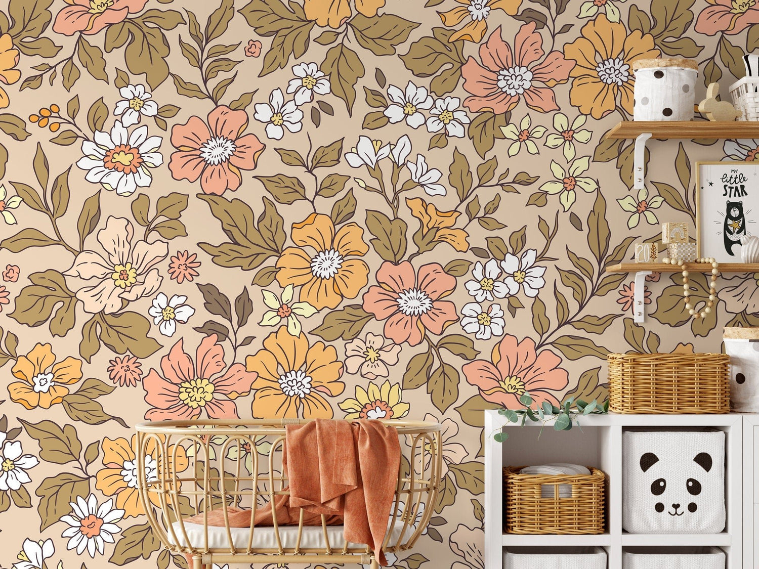 Annete Vintage Meadow Flowers Mural - Large Scale Wallpaper Floral Peel and Stick Removable Repositionable or Traditional Pre - pasted - ZACD - WallTrend