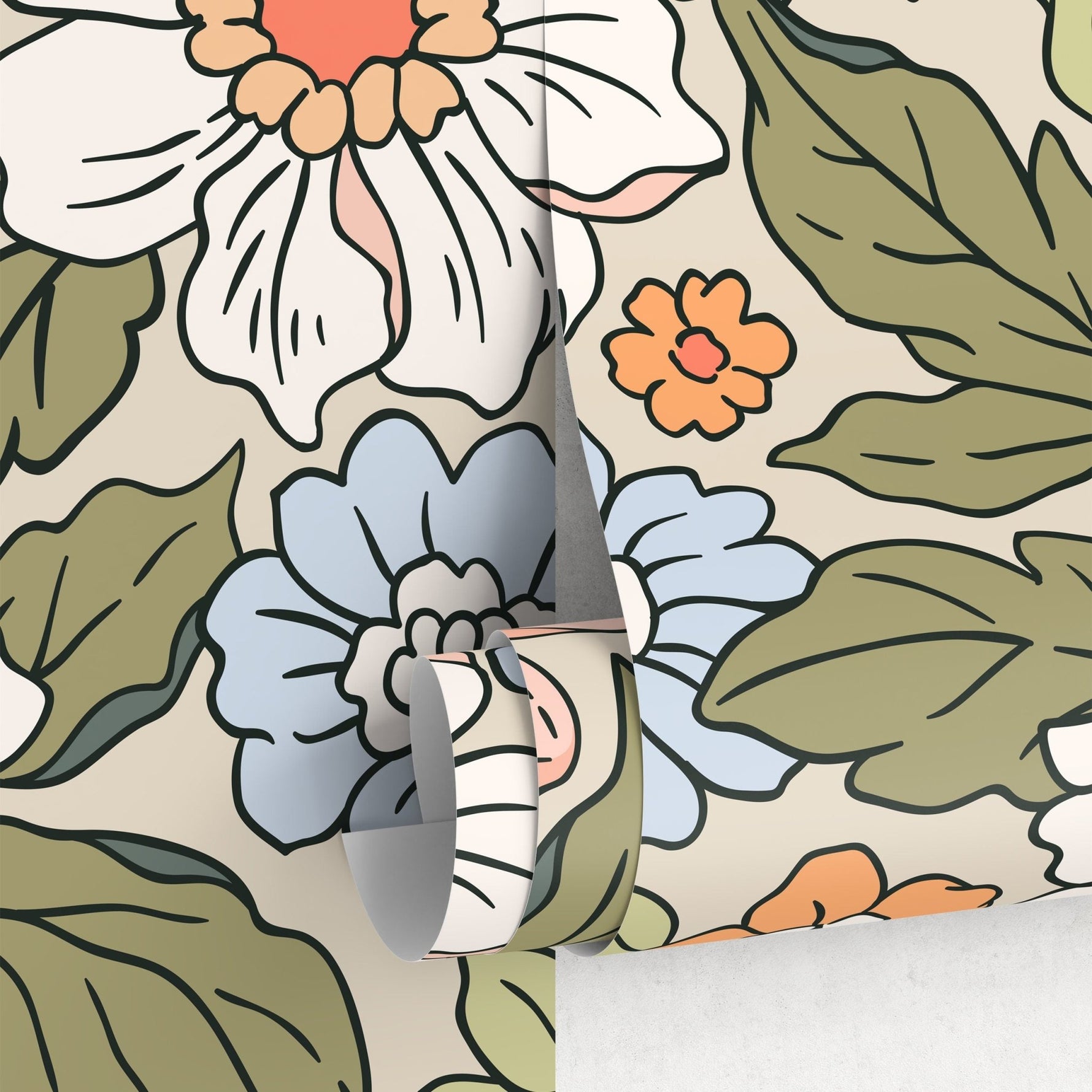 Annete Vintage Meadow Flowers Mural - Large Scale Wallpaper Floral Peel and Stick Removable Repositionable or Traditional Pre - pasted - ZACH - WallTrend