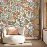 Annete Vintage Meadow Flowers Mural - Large Scale Wallpaper Floral Peel and Stick Removable Repositionable or Traditional Pre - pasted - ZACH - WallTrend