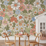 Annete Vintage Meadow Flowers Mural - Large Scale Wallpaper Floral Peel and Stick Removable Repositionable or Traditional Pre - pasted - ZACH - WallTrend
