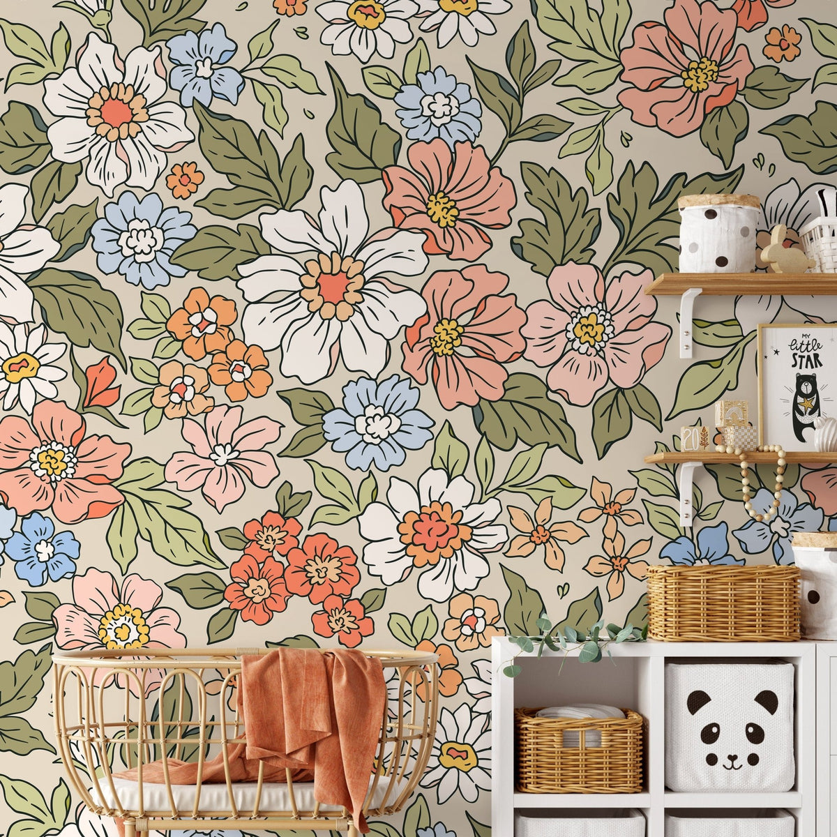 Annete Vintage Meadow Flowers Mural - Large Scale Wallpaper Floral Peel and Stick Removable Repositionable or Traditional Pre - pasted - ZACH - WallTrend