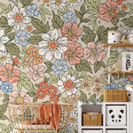 Annete Vintage Meadow Flowers Mural - Large Scale Wallpaper Floral Peel and Stick Removable Repositionable or Traditional Pre - pasted - ZACH - WallTrend