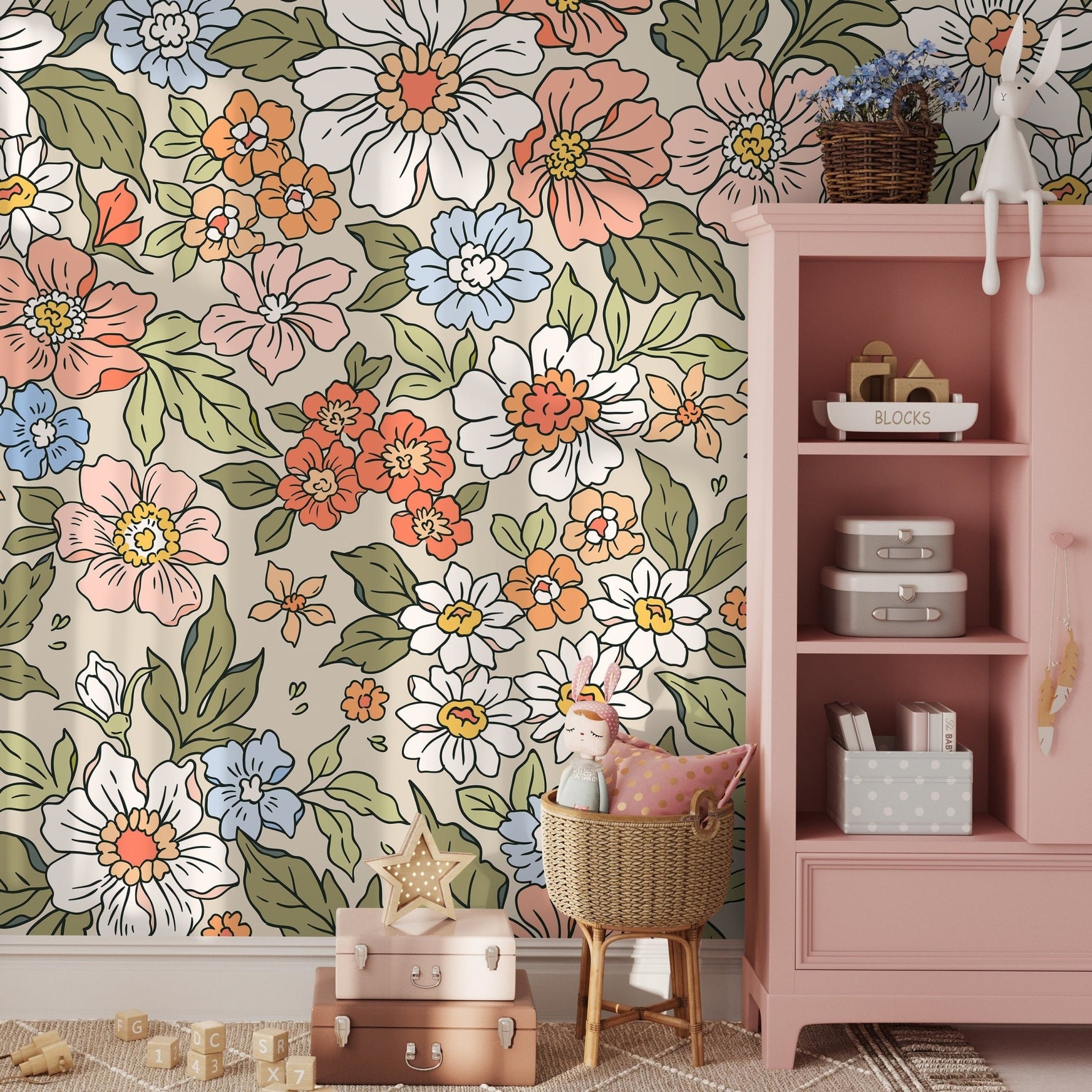 Annete Vintage Meadow Flowers Mural - Large Scale Wallpaper Floral Peel and Stick Removable Repositionable or Traditional Pre - pasted - ZACH - WallTrend