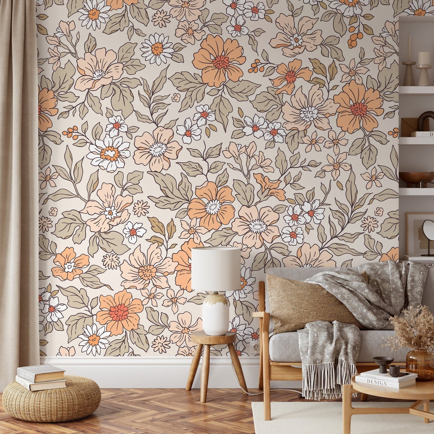 Annete Vintage Meadow Flowers Mural - Large Scale Wallpaper Floral Peel and Stick Removable Repositionable or Traditional Pre - pasted - ZACV - WallTrend
