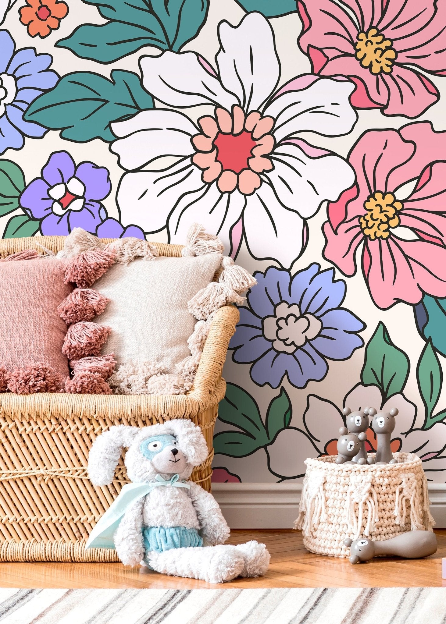 Annete Vintage Meadow Flowers Mural Large Scale Wallpaper Floral Peel and Stick Removable Repositionable or Traditional Pre - pasted - ZADV - WallTrend