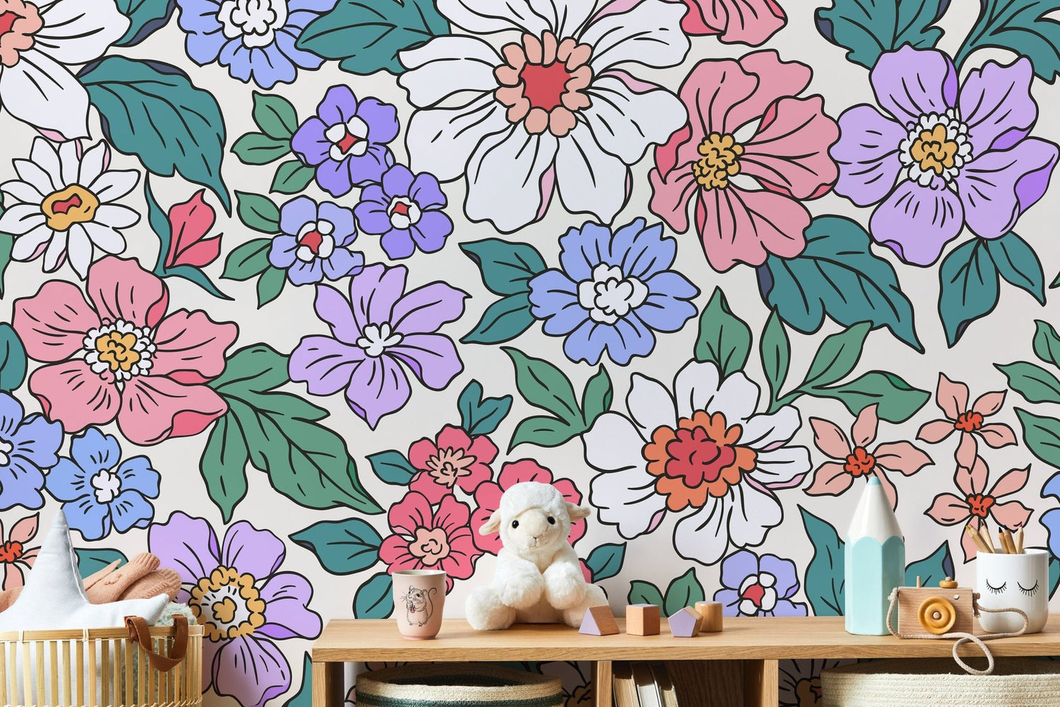 Annete Vintage Meadow Flowers Mural Large Scale Wallpaper Floral Peel and Stick Removable Repositionable or Traditional Pre - pasted - ZADV - WallTrend