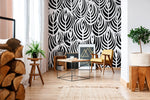 Art Deco Black and White Leaf Wallpaper - C114 - WallTrend