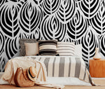 Art Deco Black and White Leaf Wallpaper - C114 - WallTrend