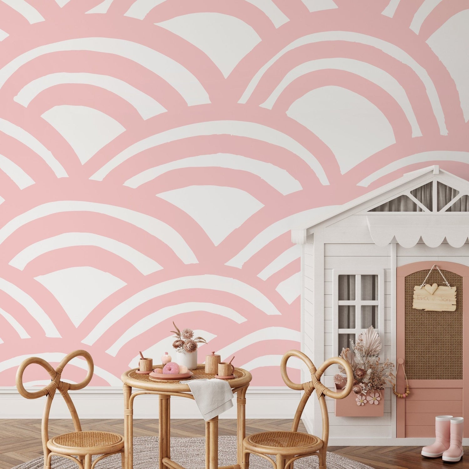 Art Deco Clamshell Pink Wallpaper - A568 - WallTrend