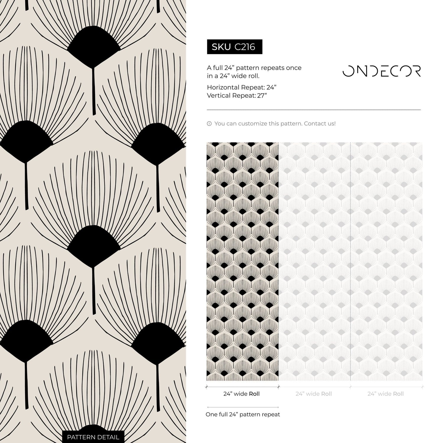 Art Deco Fan Pattern Wallpaper - C216 - WallTrend