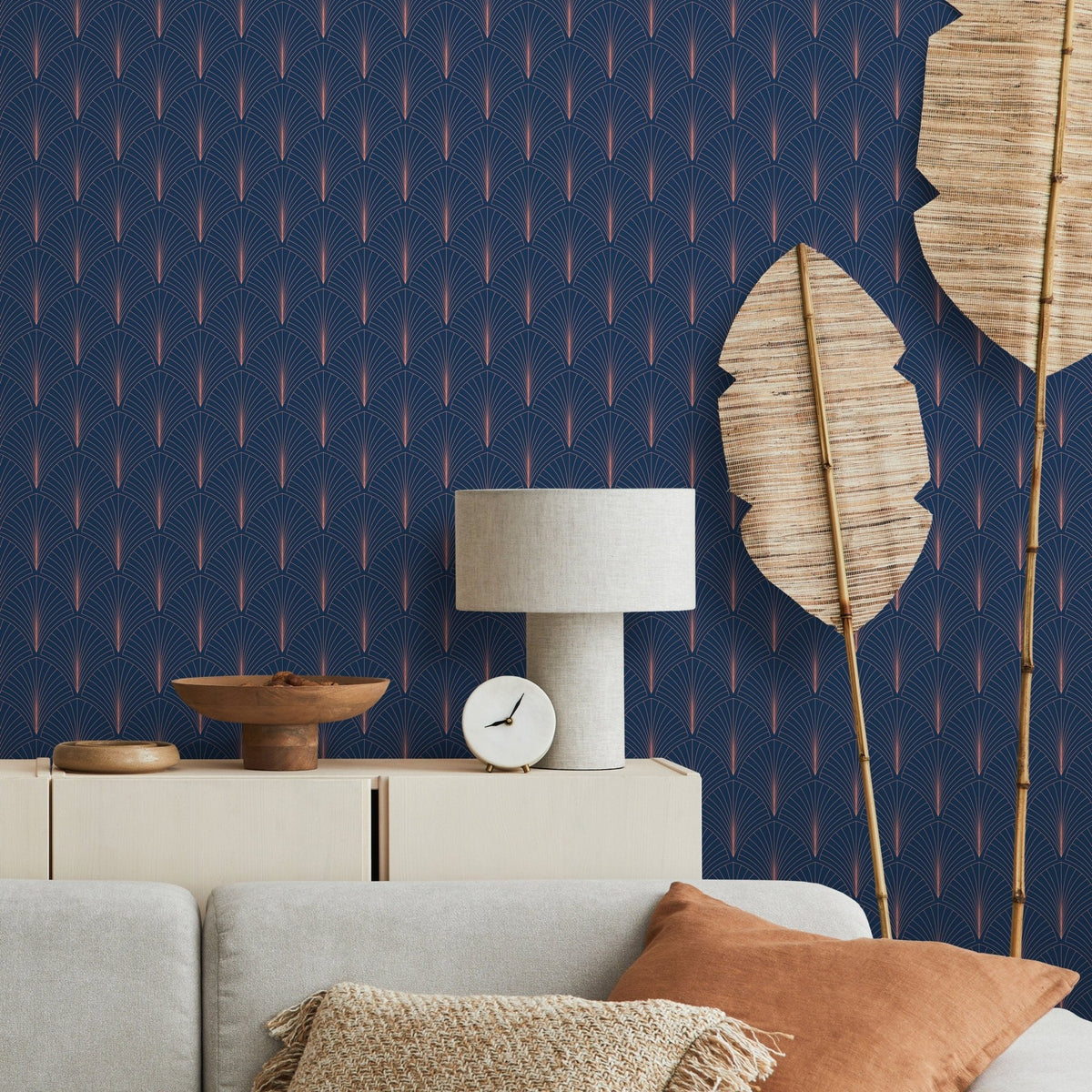 Art Deco Non - Metallic Wallpaper Blue And Gold Wallpaper Peel and Stick and Traditional Wallpaper - D978 - WallTrend