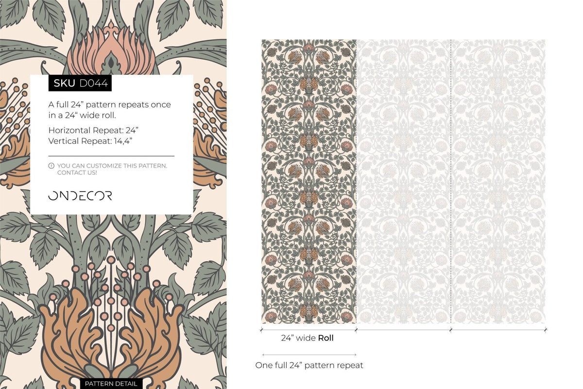 Art Nouveau Floral Symmetry Wallpaper - D044 - WallTrend