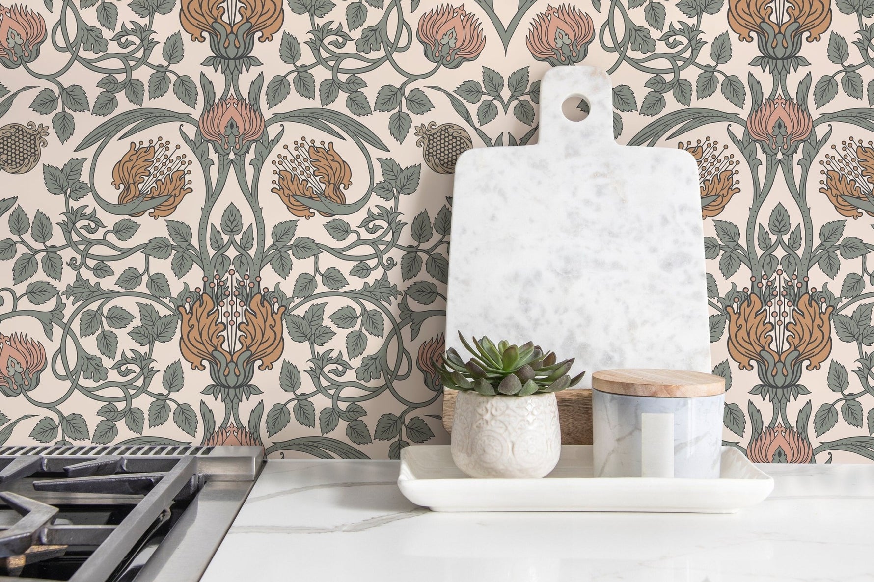 Art Nouveau Floral Symmetry Wallpaper - D044 - WallTrend