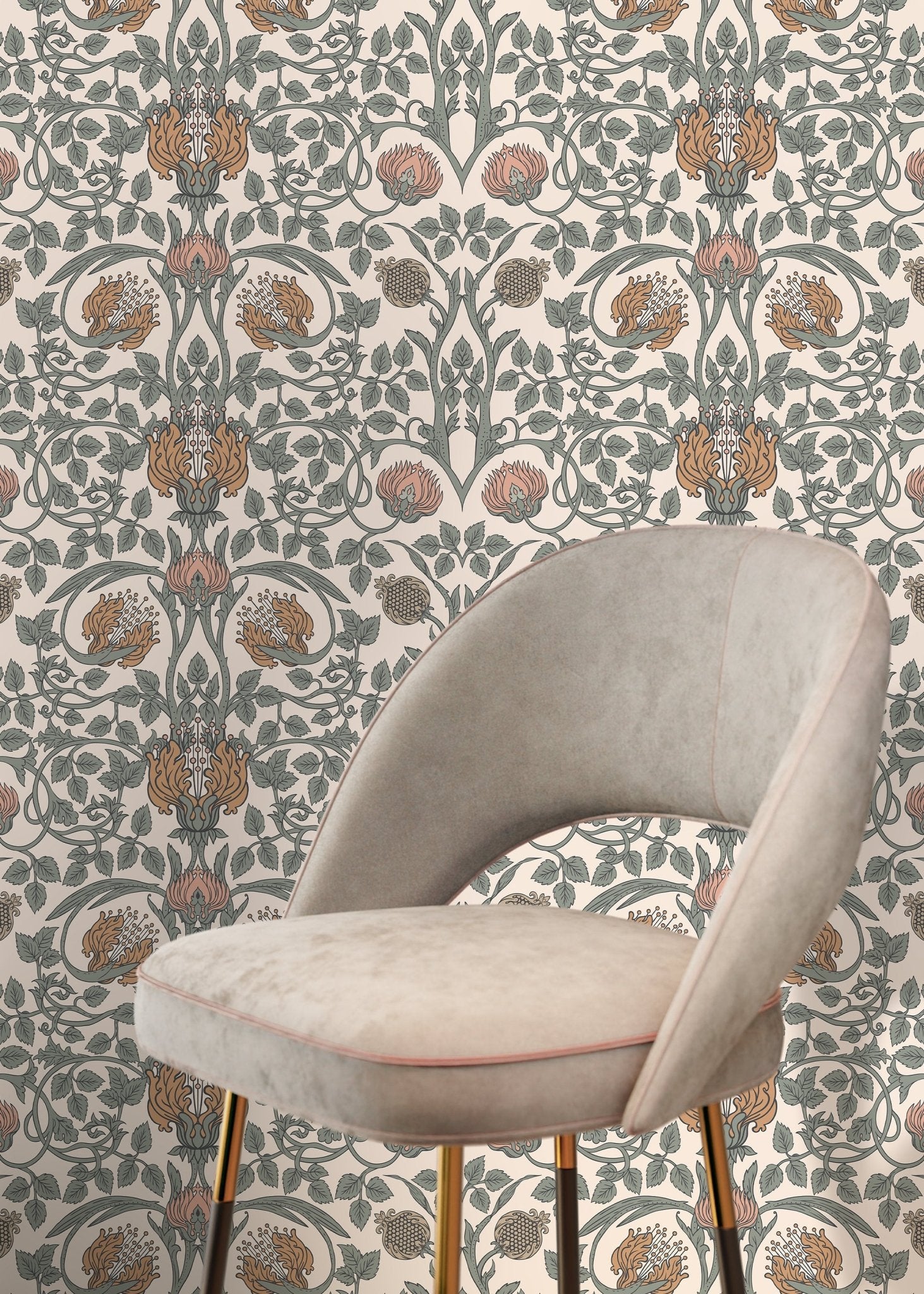 Art Nouveau Floral Symmetry Wallpaper - D044 - WallTrend