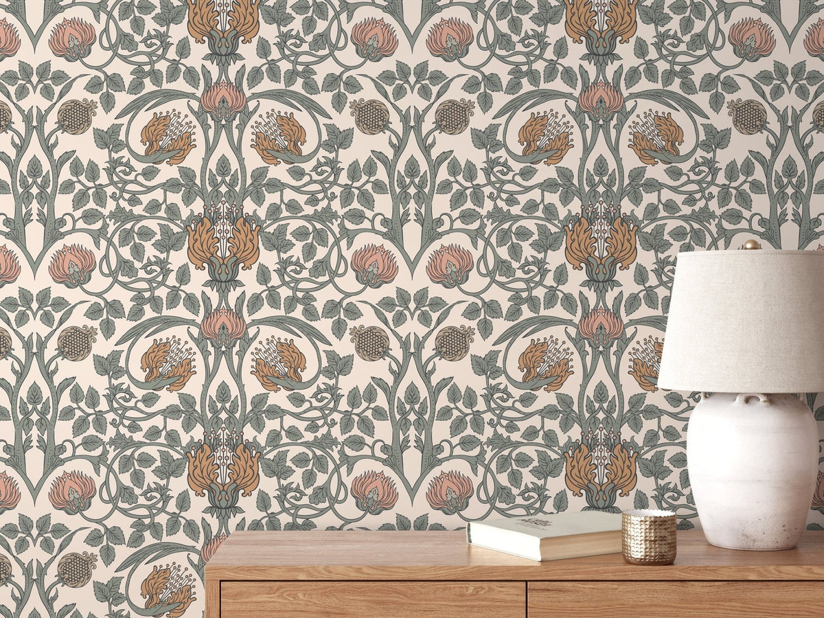 Art Nouveau Floral Symmetry Wallpaper - D044 - WallTrend