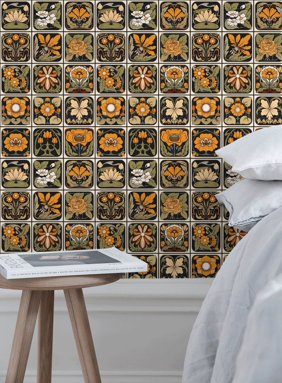 Art Nouveau Floral Tiles Wallpaper - C215 - WallTrend