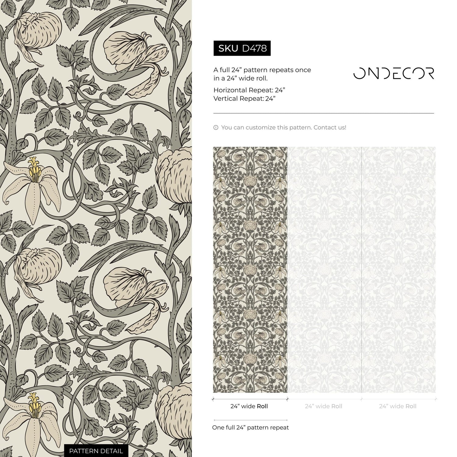 Art Nouveau Floral Wallpaper - D478 - WallTrend